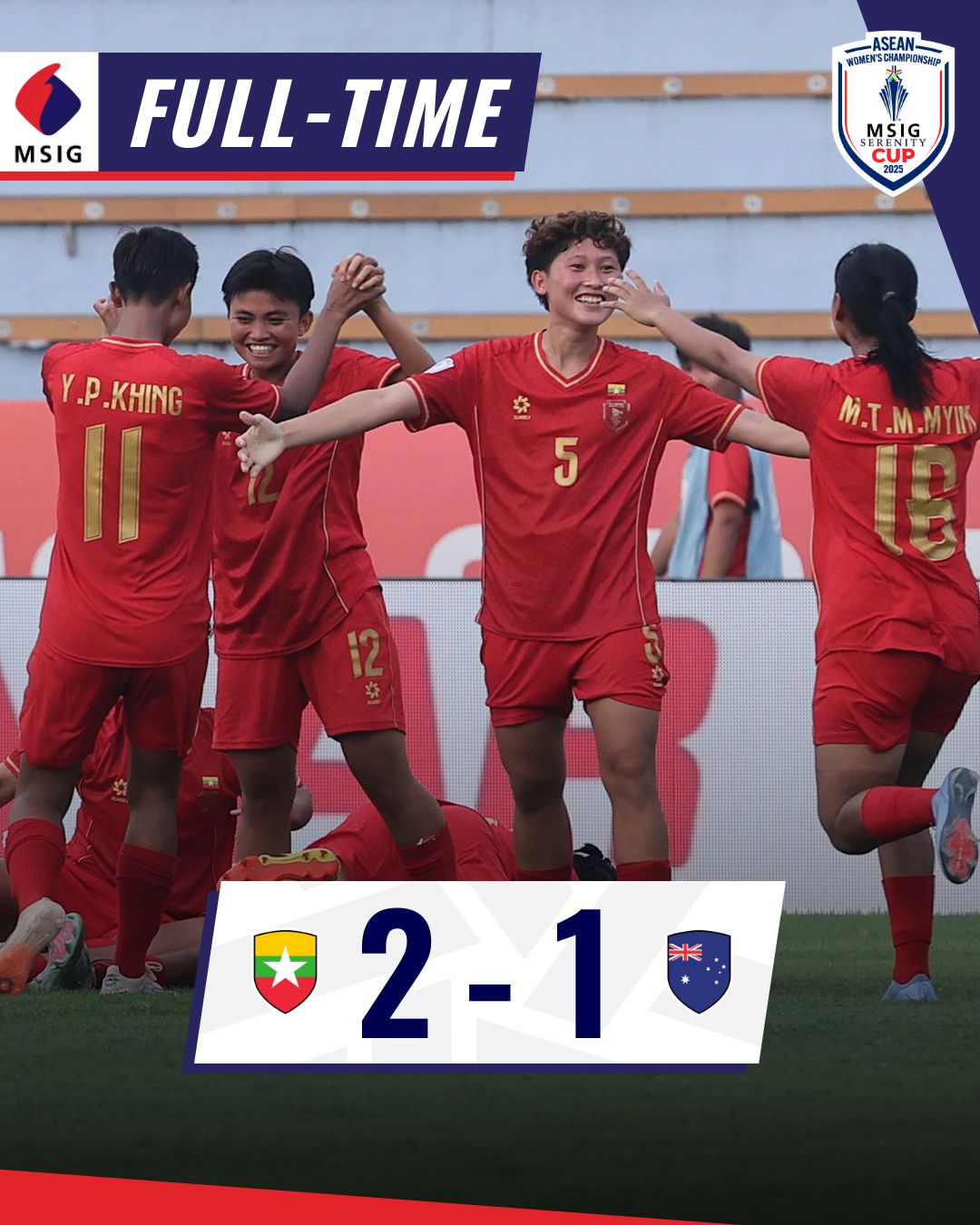 အာဆီယံချန်ပီယံရှစ် အုပ်စုအဖွင့်ပွဲမှာ သြစတြေးလျကို မြန်မာအနိုင်ရ
