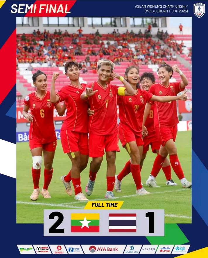 ထိုင်းကိုအနိုင်ယူပြီး မြန်မာအသင်း ဗိုလ်လုပွဲတက်