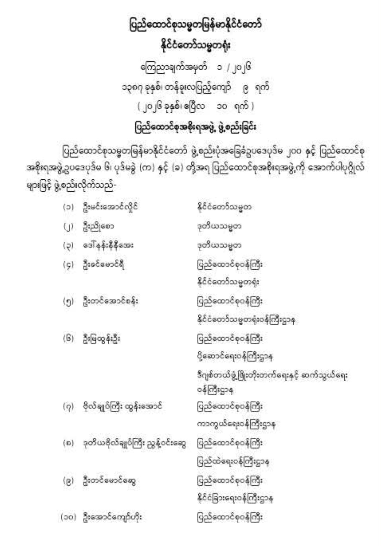 ပြည်ထောင်စုအစိုးရအဖွဲ့ ဖွဲ့စည်း